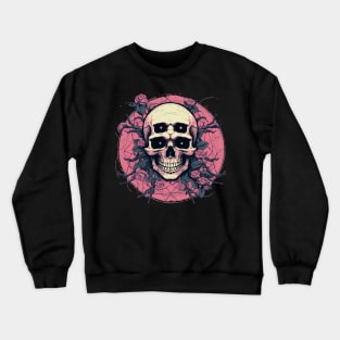 Psychedelic Skull With Roses and Pink Flowers Crewneck Sweatshirt